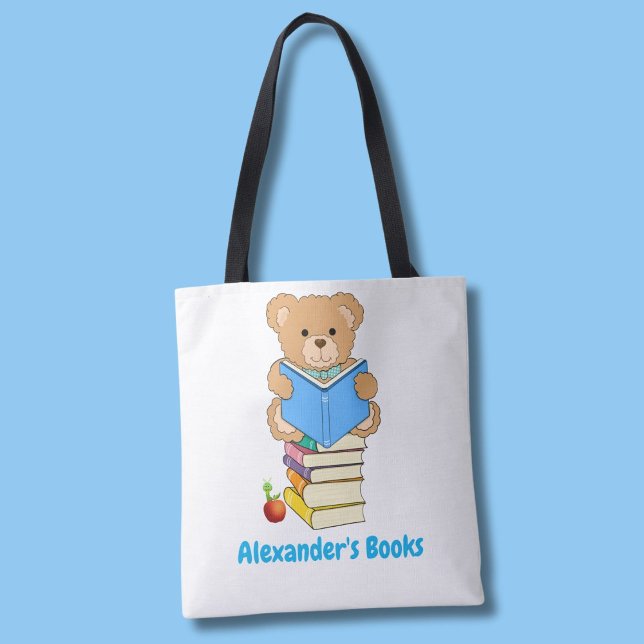 Teddy Bear Reading His Books Personalised  Tote Bag (Creator Uploaded)