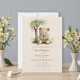  Teddy Bear Reading Next Chapter Baby shower Invitation
