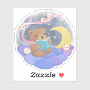 Teddy Bear Reading w/ Fluffy Monsters Illustration