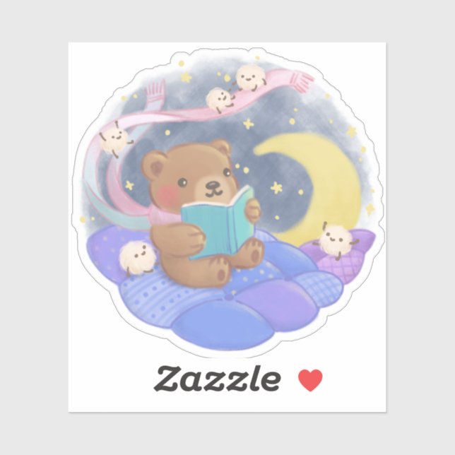 Teddy Bear Reading w/ Fluffy Monsters Illustration (Sheet)