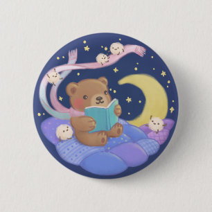 Teddy Bear Reading w/ Fluffy Monsters Illustration 6 Cm Round Badge