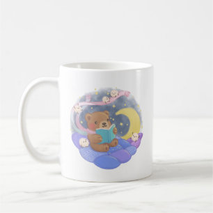 Teddy Bear Reading w/ Fluffy Monsters Illustration Coffee Mug