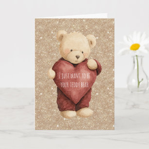 Teddy Bear Red Heart Gold Glitter Card