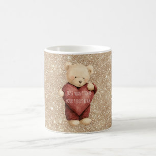 Teddy Bear Red Heart Gold Glitter Coffee Mug