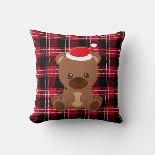 Teddy Bear Red Plaid Country Classic Pillow (Front)