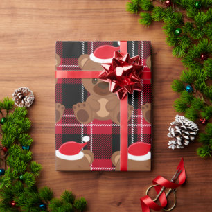 Teddy Bear Red Plaid Wrapping Paper