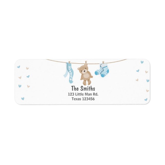 Teddy Bear Return Address Label White Blue (Front)