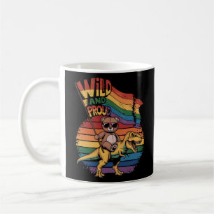 Teddy Bear riding a dinosaur with a rainbow flag Coffee Mug
