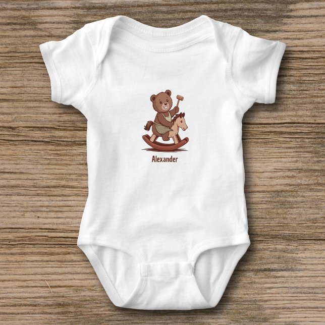 Teddy Bear riding a Rocking Horse Baby Bodysuit (Teddy Bear riding a Rocking Horse Baby Bodysuit)