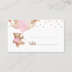 Teddy Bear Rose Gold Balloons Baby Shower Place Card