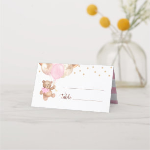 Teddy Bear Rose Gold Balloons Baby Shower Place Card