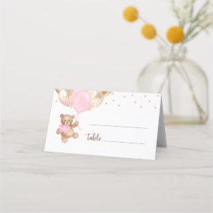 Teddy Bear Rose Gold Balloons Baby Shower  Place Card