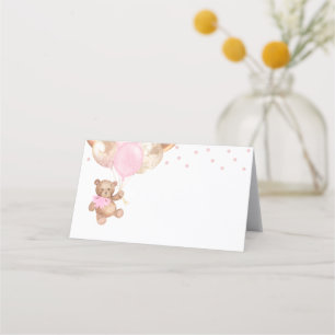 Teddy Bear Rose Gold Balloons Baby Shower Place Card