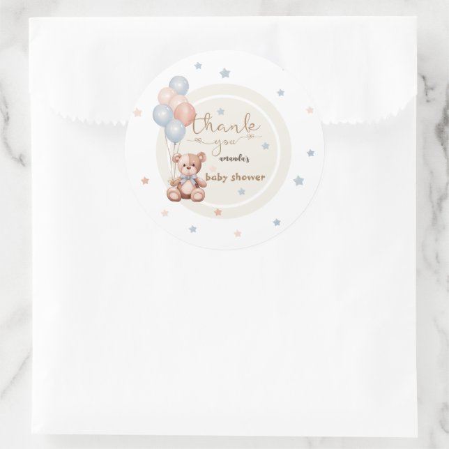 Teddy Bear Rustic Baby Shower Thank You Classic Round Sticker (Bag)