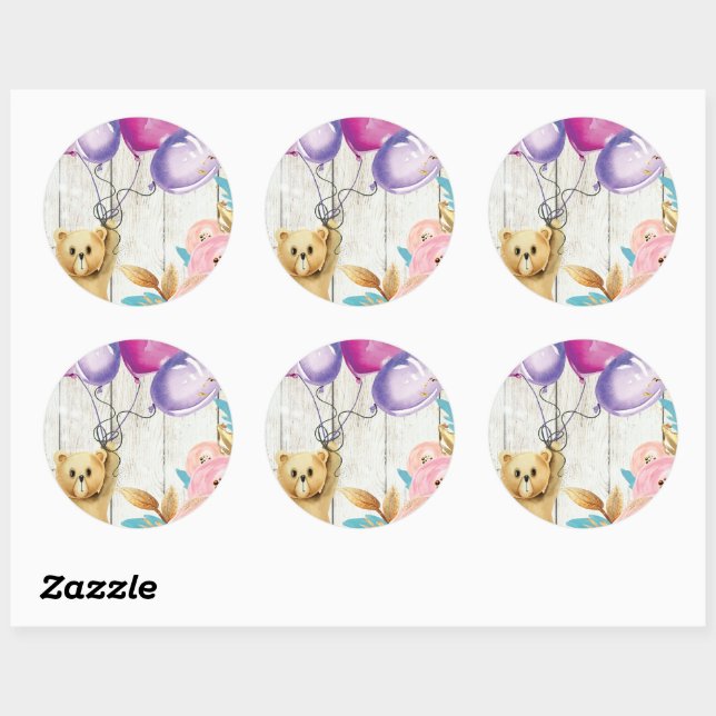 Teddy Bear Rustic Classic Round Sticker (Sheet)