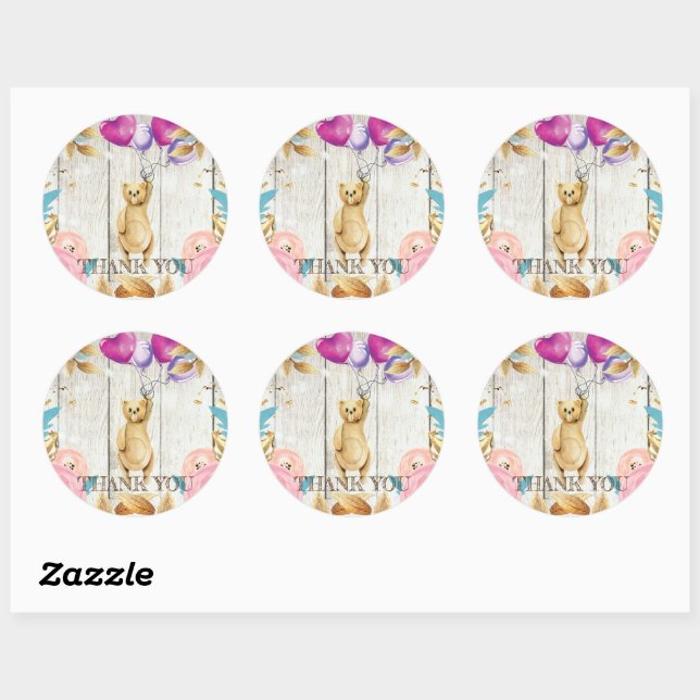 Teddy Bear Rustic Thank you Classic Round Sticker (Sheet)