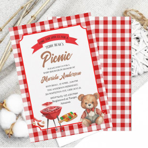 Teddy Bear`s Picnic Party Watercolor BabInvitation Invitation