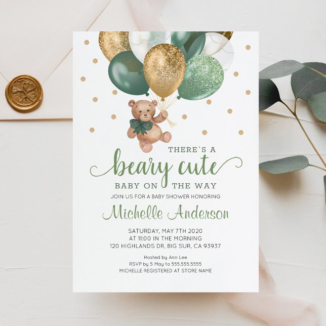 Teddy Bear Sage Green Baby Shower Invitation (Creator Uploaded)
