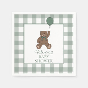 Teddy Bear Sage Green Baby Shower Napkin
