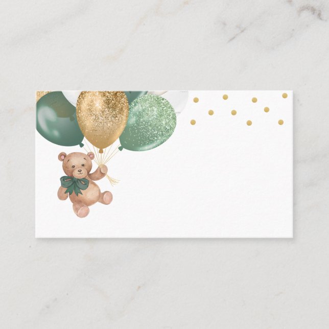 Teddy Bear Sage Green Balloons Baby Shower  Place Card (Front)