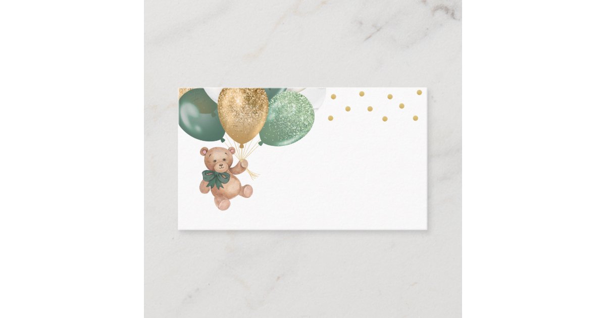 Teddy Bear Sage Green Balloons Baby Shower Place Card | Zazzle