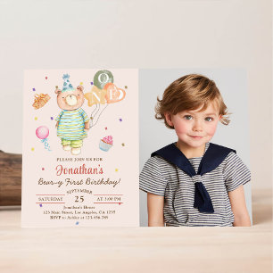 Teddy Bear Sage Green Beary First Birthday Invitation