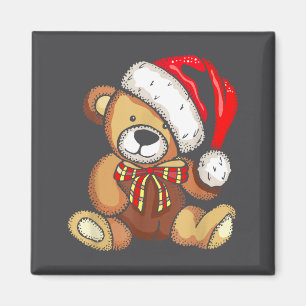 Teddy Bear Santa Hat Christmas Pajama Cute X-mas B Magnet