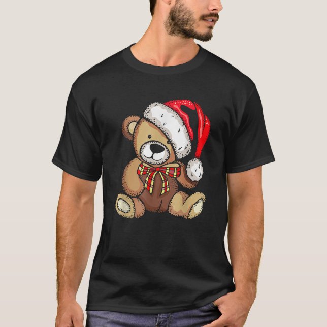 Teddy Bear Santa Hat Christmas Pajama Cute X Mas B T-Shirt (Front)