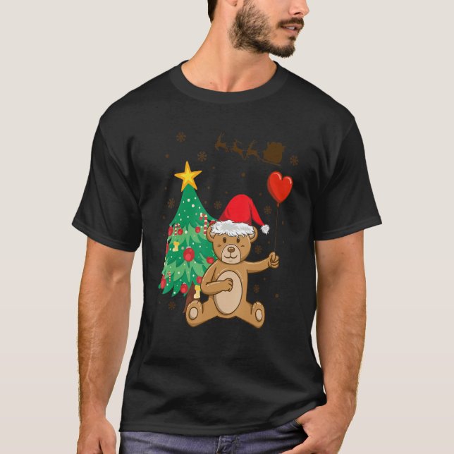 Teddy Bear Santa Hat Christmas Tree Pajama Cute X  T-Shirt (Front)