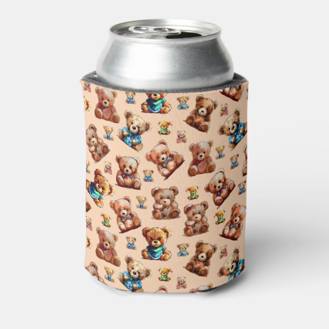 Teddy Bear Seamless Pattern for Kids Can Cooler (Can Back)