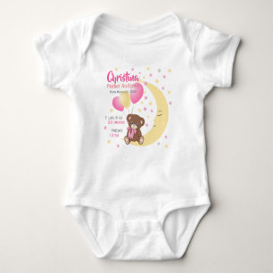 Teddy Bear Sitting on the Moon Baby Birth Stats Bodysuit