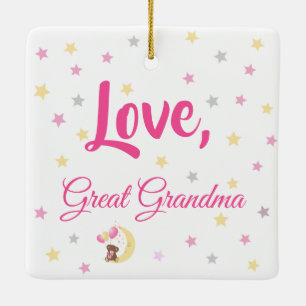 Teddy Bear Sitting on the Moon Baby Birth Stats Ceramic Ornament