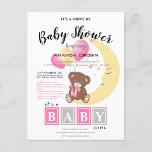 Teddy Bear Sitting on the Moon   Baby Girl Shower Invitation Postcard