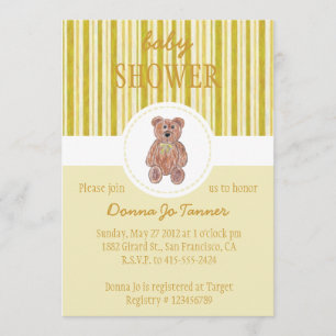 Teddy Bear Sketch Baby Shower Invitation - Yellow