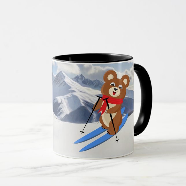 Teddy Bear Skiier in the mountains Personalise Mug (Front Right)