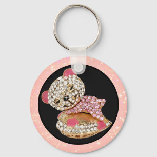 Teddy bear sleeping beauty sparkly diamond cute key ring