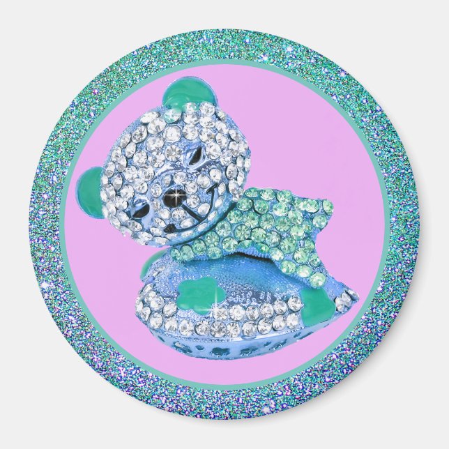 Teddy bear sleeping diamond look cute pink blue  magnet (Front)
