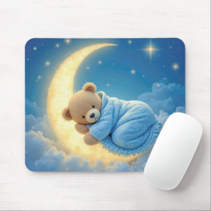 Teddy Bear Sleeping on a Moon Mouse Pad
