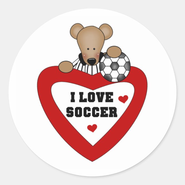 Teddy Bear Soccer Heart Classic Round Sticker (Front)