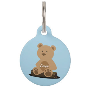 Teddy Bear Soft Blue Personalised Pet ID Tag