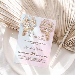 Teddy Bear Soft Pink & Blue Balloons Gender Reveal Invitation