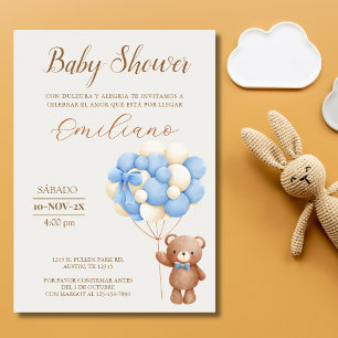 Teddy Bear Spanish Baby Shower Balloons Invitation