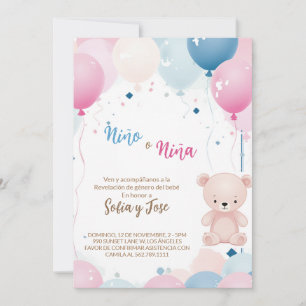 Teddy Bear Spanish Gender Reveal He or She Invitation