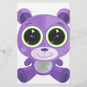 Teddy Bear - Star Eye Purple Stationery