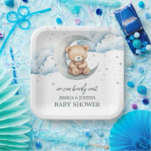 Teddy Bear Stars and Moon Baby Shower Paper Plate