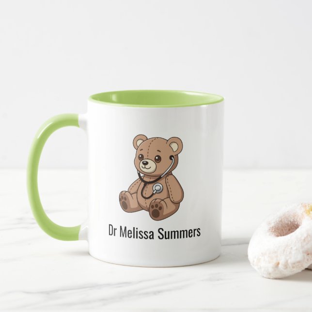 Teddy Bear Stethoscope Doctor Paediatrician Mug (With Donut)