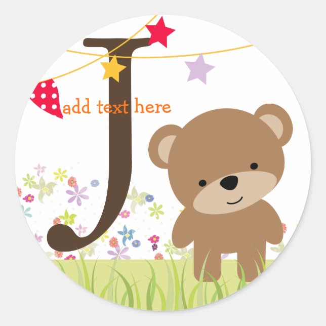 Teddy Bear stickers/add monogram Classic Round Sticker (Front)