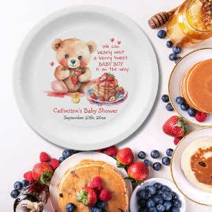 Teddy Bear Strawberry Pancake Brunch Baby Shower Paper Plate
