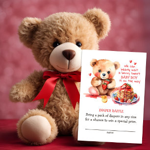 Teddy Bear Strawberry Pancake Brunch Diaper Raffle Enclosure Card