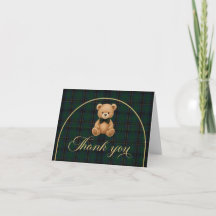 Teddy Bear Tartan Baby Shower Thank You Card